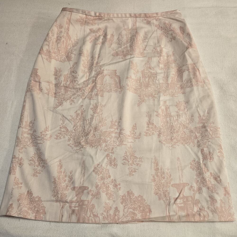 Talbots Skirt Women Size 12 Pink Tapestry 100% Cotton Pencil Skirt Casual Artsy